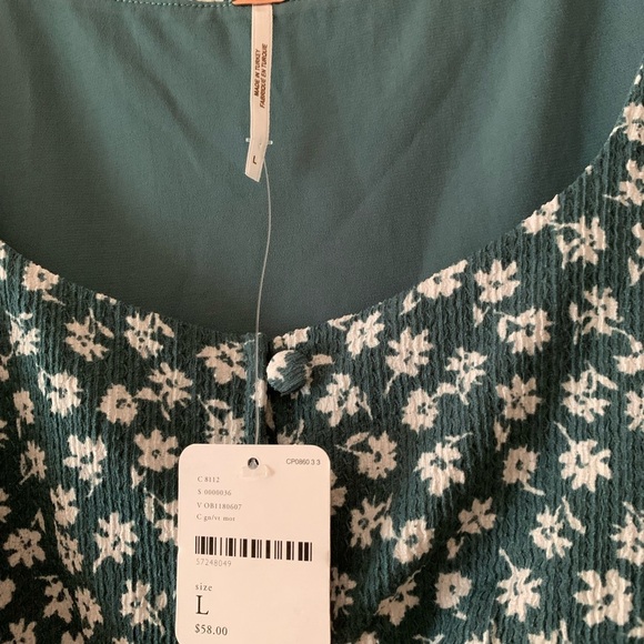 NWT Free People Floral Top Size Large Green White Buttons NEW - Picture 7 of 7